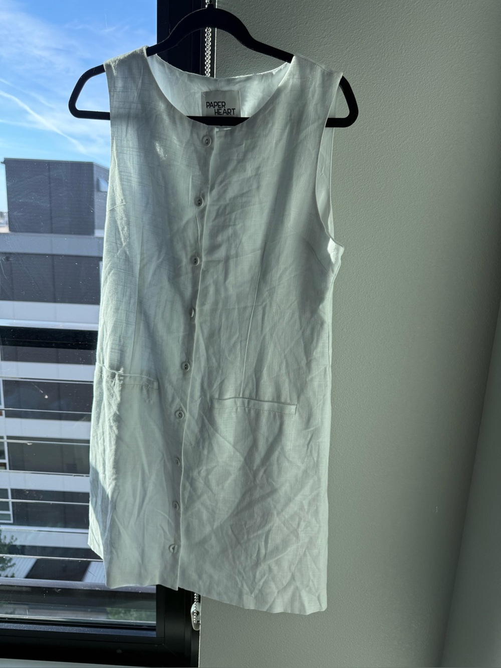 Paper Heart White Linen-Blend Midi Dress